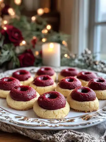 Red Velvet Cream Cheese Thumbprint Cookies Recipe taken with iphone 15 pro max --iw 2 --ar 4:5 --v 6.1 --raw