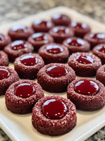 Red Velvet Thumbprint Cookies Recipe taken with iphone 15 pro max --iw 2 --ar 4:5 --v 6.1 --raw