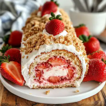 Roll into Sweetness with This Amazing Strawberry Crunch Cake Roll Recipe taken with iphone 15 pro max --iw 2 --ar 4:5 --v 6.1 --raw