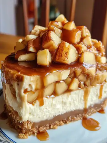Salted Caramel Apple Pie Cheesecake Recipe taken with iphone 15 pro max --iw 2 --ar 4:5 --v 6.1 --raw