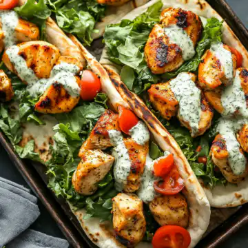 Sheet Pan Chicken Pitas with Herby Ranch Recipe taken with iphone 15 pro max --iw 2 --ar 4:5 --v 6.1 --raw