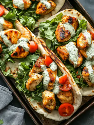 Sheet Pan Chicken Pitas with Herby Ranch Recipe taken with iphone 15 pro max --iw 2 --ar 4:5 --v 6.1 --raw