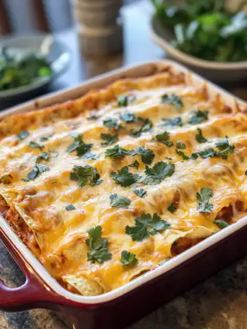 Shredded Chicken Enchilada Casserole Recipe taken with iphone 15 pro max --iw 2 --ar 4:5 --v 6.1 --raw