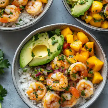 Shrimp Avocado Bowls with Mango Salsa Recipe taken with iphone 15 pro max --iw 2 --ar 4:5 --v 6.1 --raw