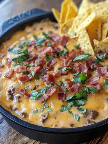 Sizzling Bacon Cheeseburger Queso Dip Recipe taken with iphone 15 pro max --iw 2 --ar 4:5 --v 6.1 --raw