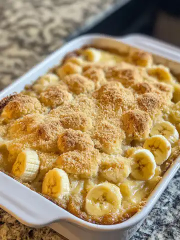 Southern Banana Cobbler Recipe taken with iphone 15 pro max --iw 2 --ar 4:5 --v 6.1 --raw
