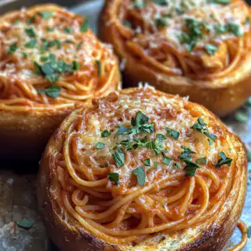 Spaghetti Garlic Bread Bowls Recipe taken with iphone 15 pro max --iw 2 --ar 4:5 --v 6.1 --raw