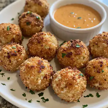 Spicy Crispy Reuben Balls with Spicy Dipping Sauce Recipe taken with iphone 15 pro max --iw 2 --ar 4:5 --v 6.1 --raw