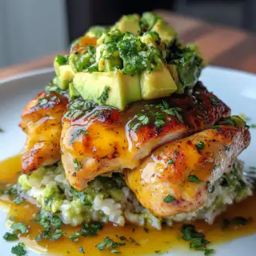 Stacked Honey Lime Chicken with Avocado Rice Recipe taken with iphone 15 pro max --iw 2 --ar 4:5 --v 6.1 --raw