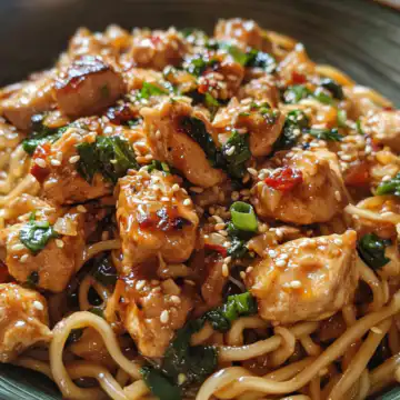 Sticky Garlic Chicken Noodles Recipe taken with iphone 15 pro max --iw 2 --ar 4:5 --v 6.1 --raw
