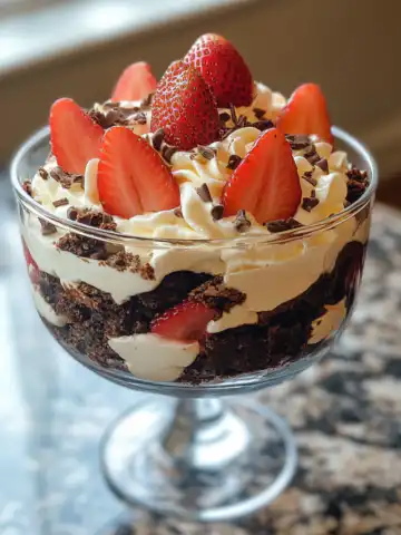 Strawberry Brownie Trifle Recipe taken with iphone 15 pro max --iw 2 --ar 4:5 --v 6.1 --raw