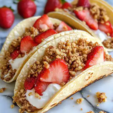 Strawberry Crunch Cheesecake Tacos Recipe taken with iphone 15 pro max --iw 2 --ar 4:5 --v 6.1 --raw