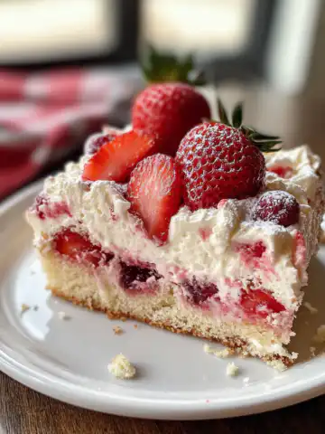 Strawberry Earthquake Cake Recipe taken with iphone 15 pro max --iw 2 --ar 4:5 --v 6.1 --raw