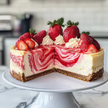 Strawberry Swirl Cheesecake Recipe taken with iphone 15 pro max --iw 2 --ar 4:5 --v 6.1 --raw