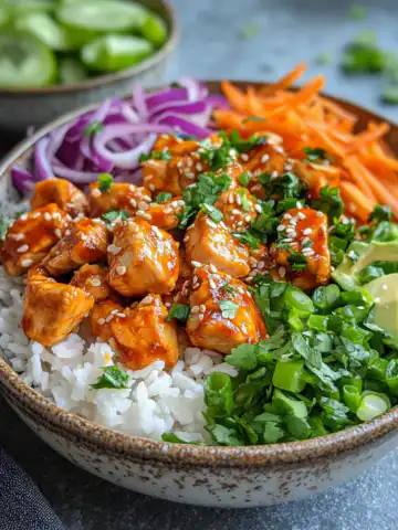 Sweet Chili Chicken Bowl Recipe taken with iphone 15 pro max --iw 2 --ar 4:5 --v 6.1 --raw