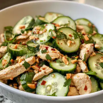 Thai Cucumber Salad with Chicken Recipe taken with iphone 15 pro max --iw 2 --ar 4:5 --v 6.1 --raw