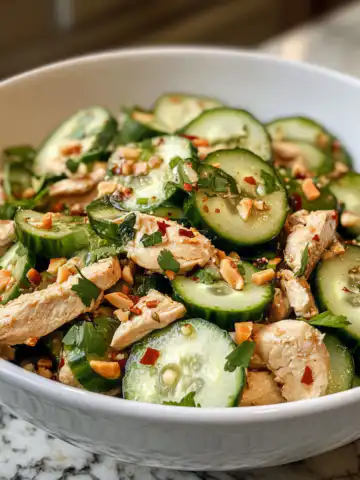 Thai Cucumber Salad with Chicken Recipe taken with iphone 15 pro max --iw 2 --ar 4:5 --v 6.1 --raw