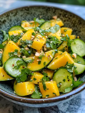 Thai Mango Cucumber Salad Recipe taken with iphone 15 pro max --iw 2 --ar 4:5 --v 6.1 --raw