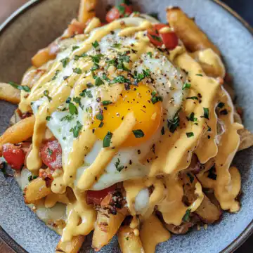 Ultimate Breakfast Poutine with Rich Hollandaise Sauce Recipe taken with iphone 15 pro max --iw 2 --ar 4:5 --v 6.1 --raw