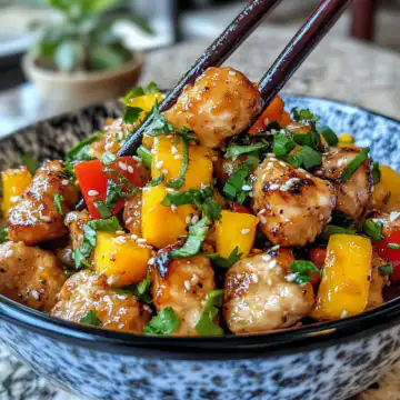 Chinese Style Mango Chicken Stir Fry taken with iphone 15 pro max --iw 2 --ar 4:5 --v 6.1 --raw