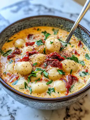 Dairy-Free Sun Dried Tomato Gnocchi Soup Recipe taken with iphone 15 pro max --iw 2 --ar 4:5 --v 6.1 --raw
